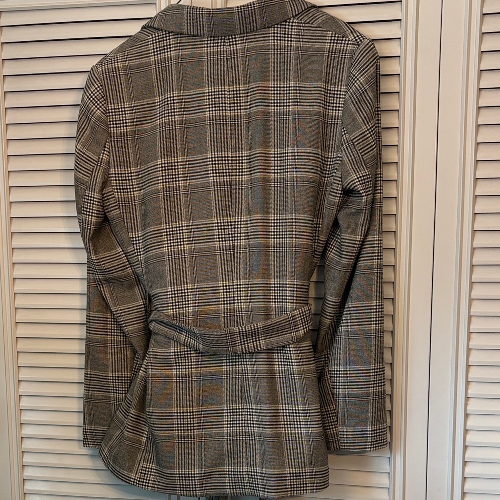 H&M Women’s Belted Black, Gray & White Plaid Blazer Size 8 - Picture 6 of 11